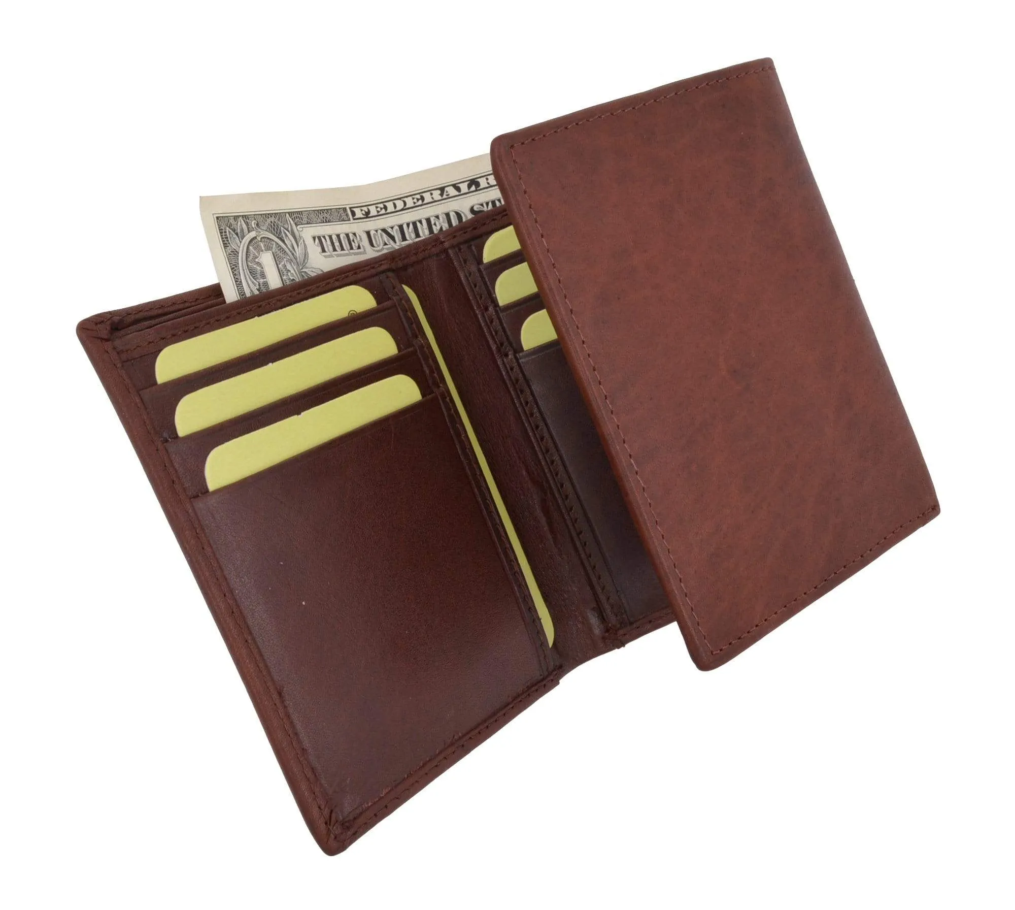 Mens High Quality Genuine Leather Card Holder Trifold Wallet with Outside ID Window by Cavelio 730055 (C)