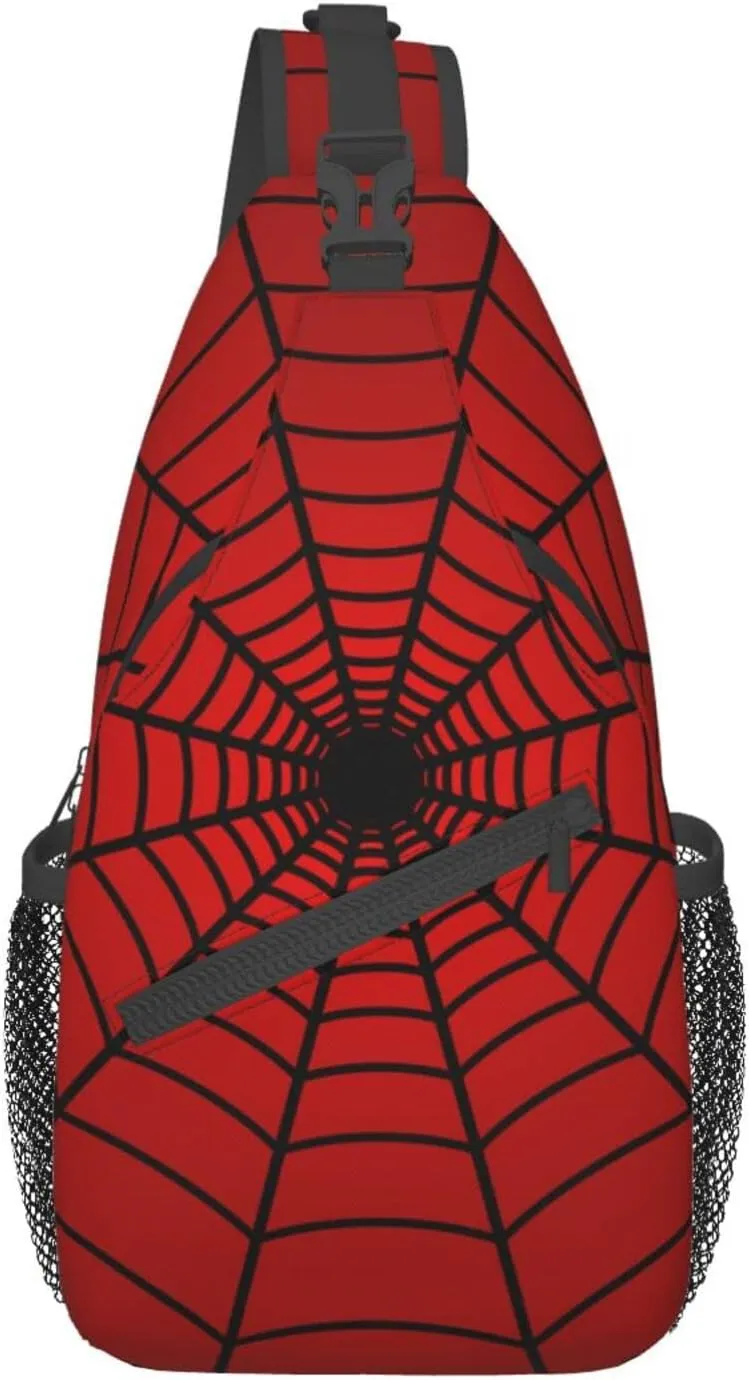 Men's Red Spider Web Crossbody Sling Backpack