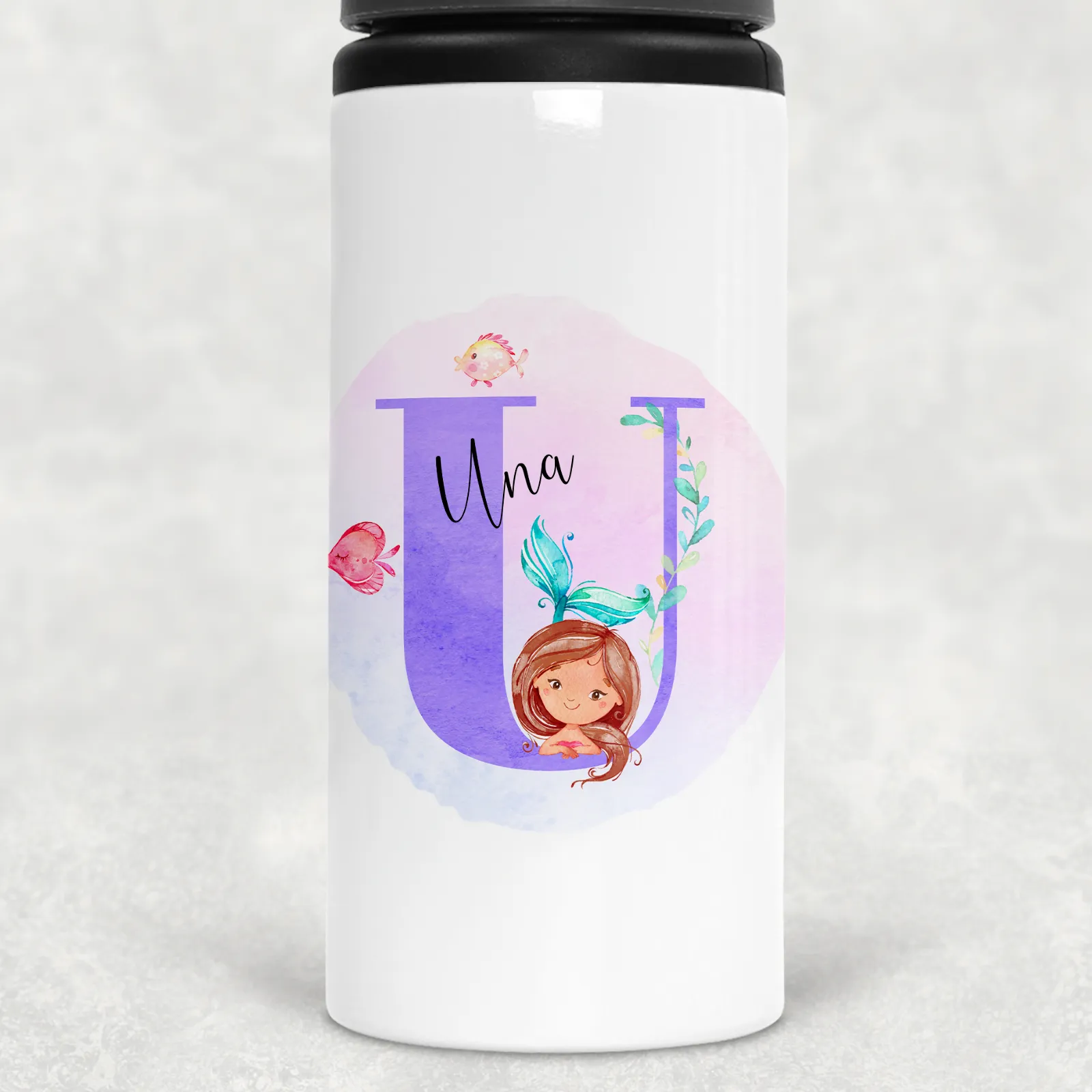 Mermaid Alphabet Personalised Aluminium Straw Water Bottle 650ml