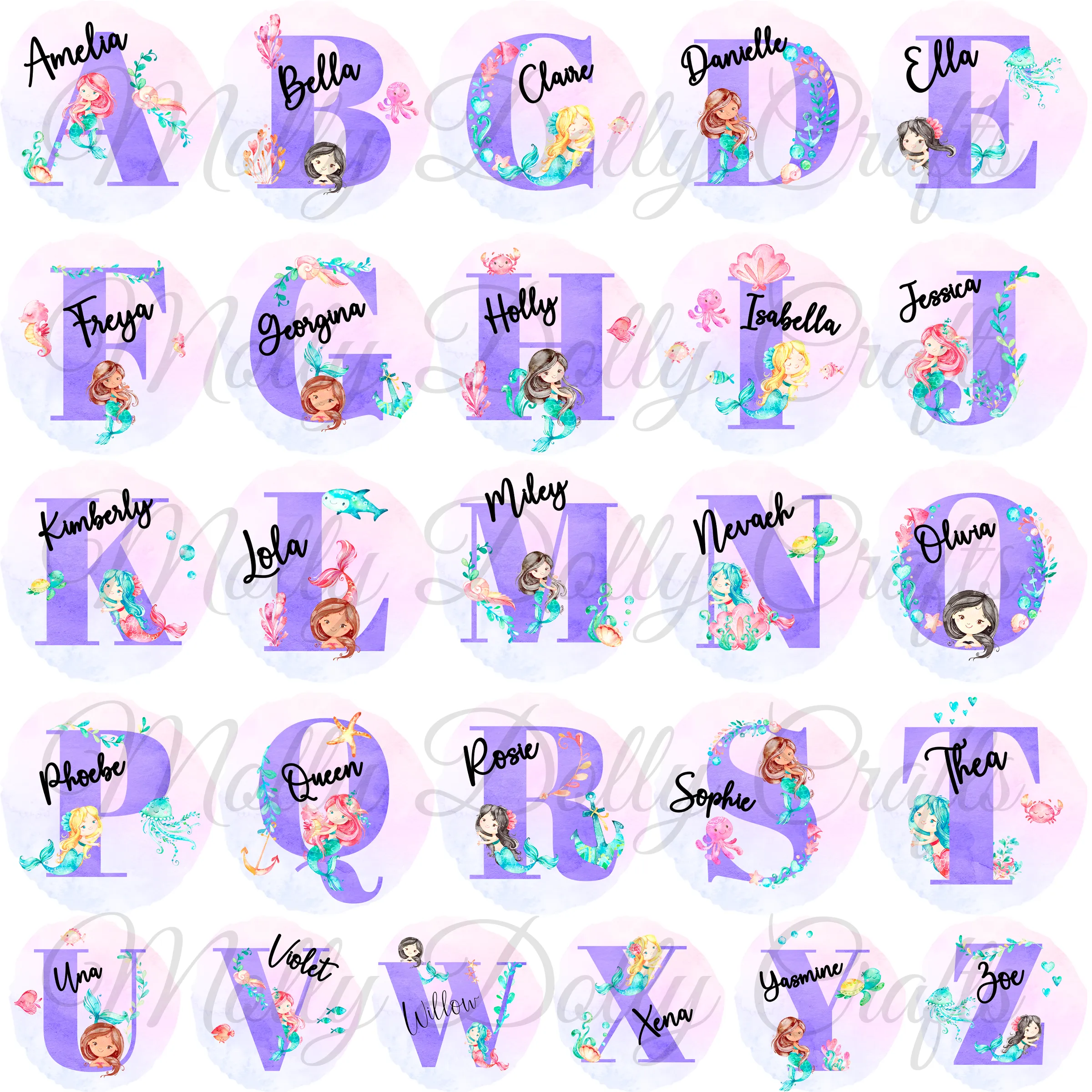 Mermaid Alphabet Personalised Aluminium Straw Water Bottle 650ml