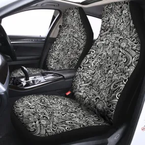 Monochrome Graffiti Hippie Pattern Print Universal Fit Car Seat Covers