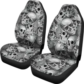 Monochrome Skull Flowers Pattern Print Universal Fit Car Seat Covers