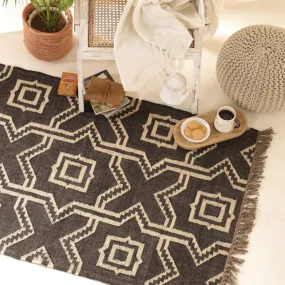 Monochrome Sustainable Rug In 3 x 5 ft | Geometric pattern | Handcrafted In India