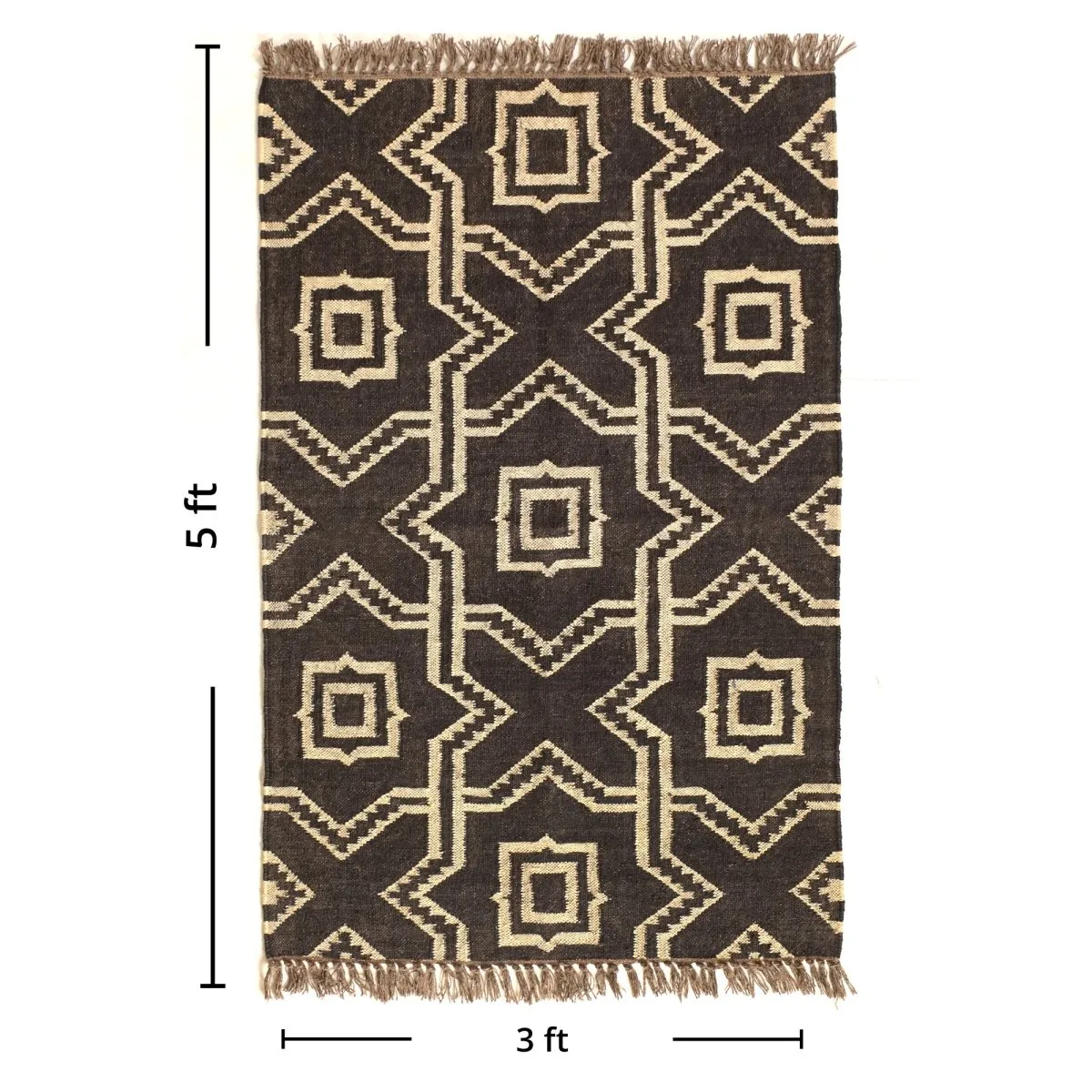 Monochrome Sustainable Rug In 3 x 5 ft | Geometric pattern | Handcrafted In India