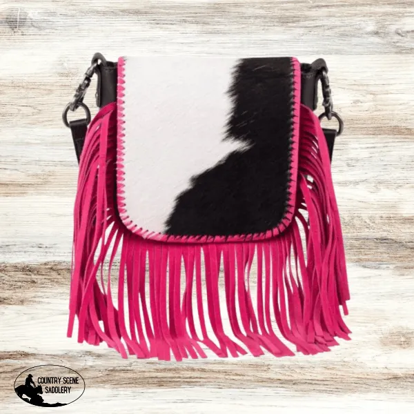 Montana West Genuine Leather Hair-On Collection Fringe Crossbody / PINK