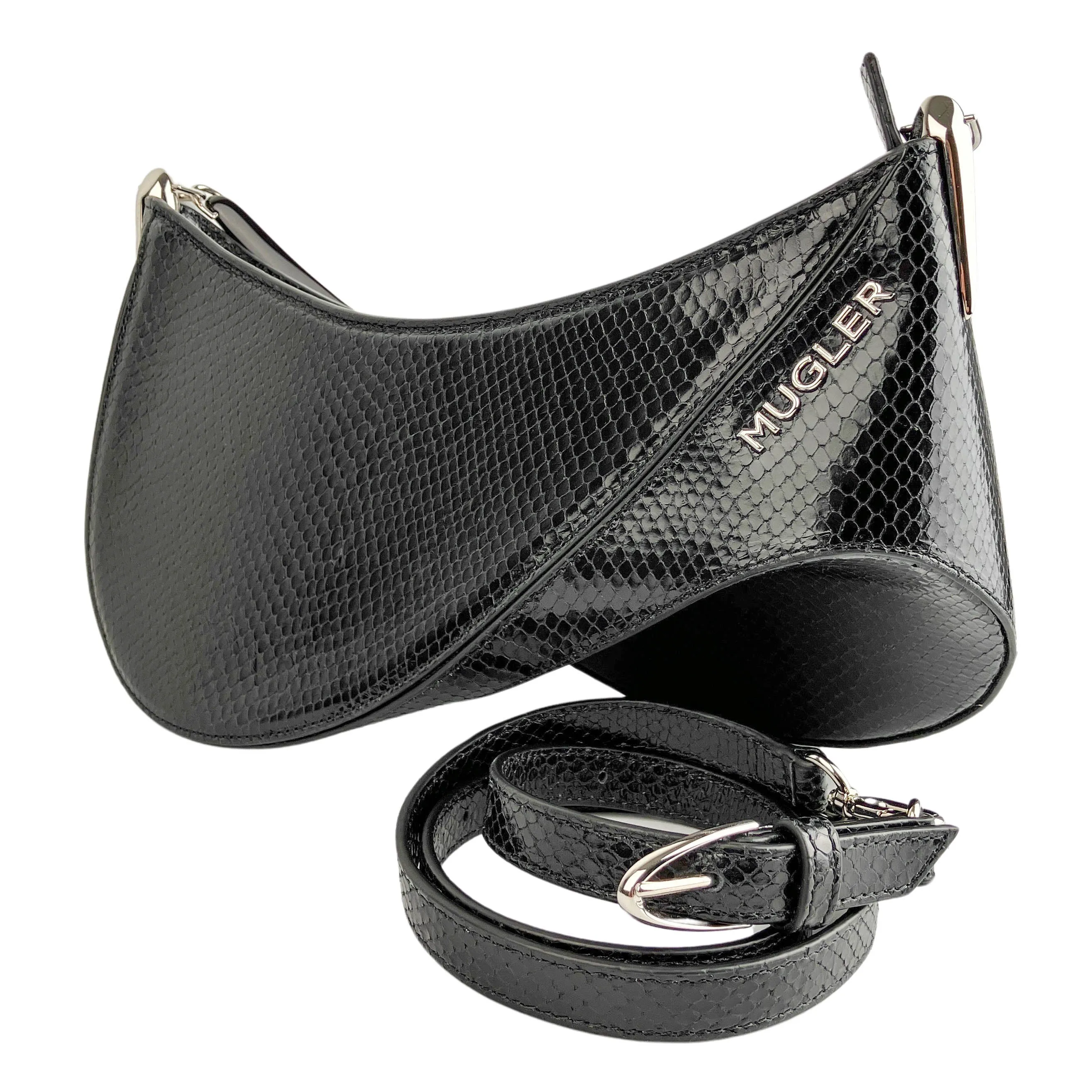 Mugler Mini Spiral Curve Snake Embossed Bag in Black