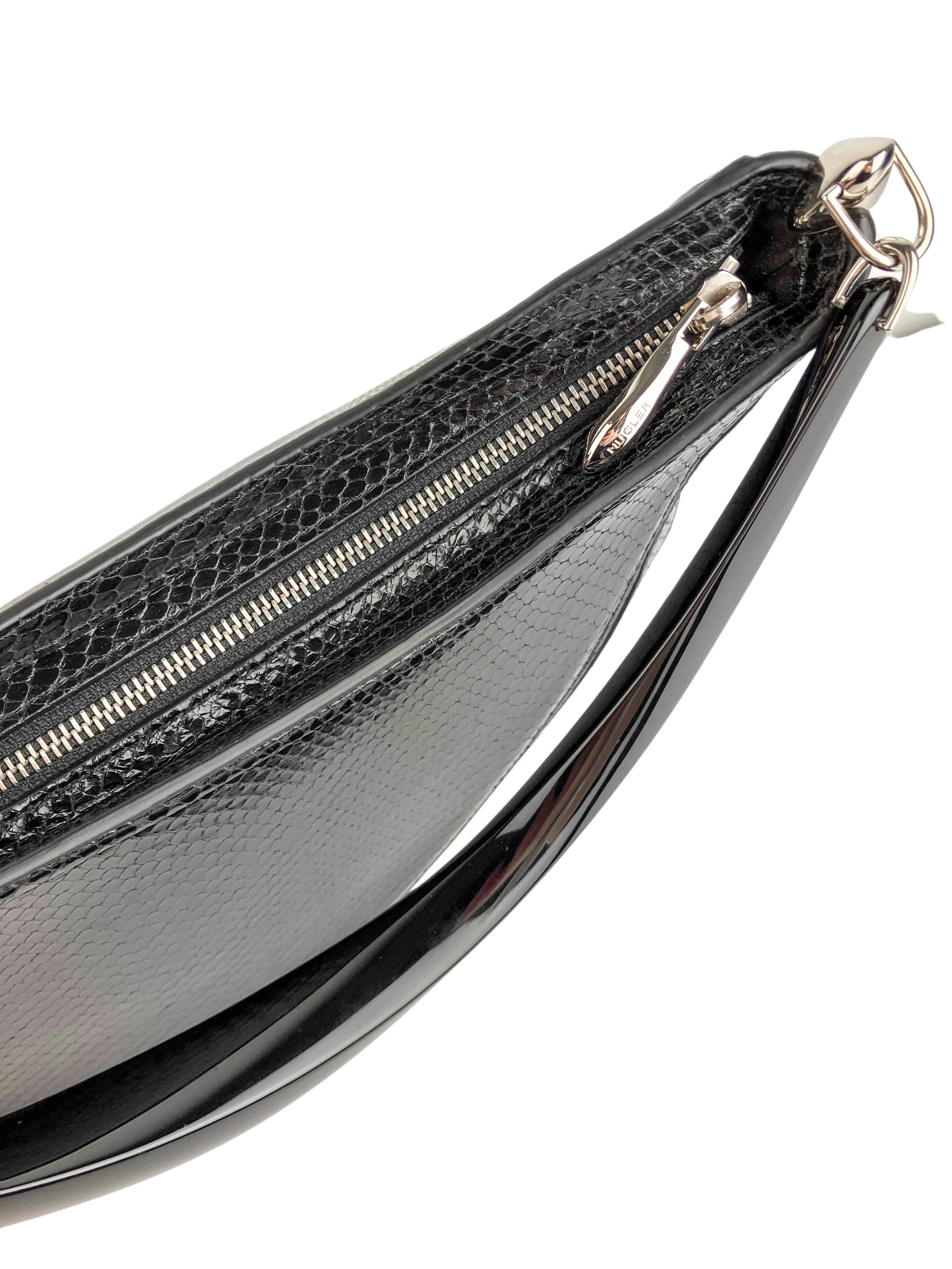 Mugler Mini Spiral Curve Snake Embossed Bag in Black