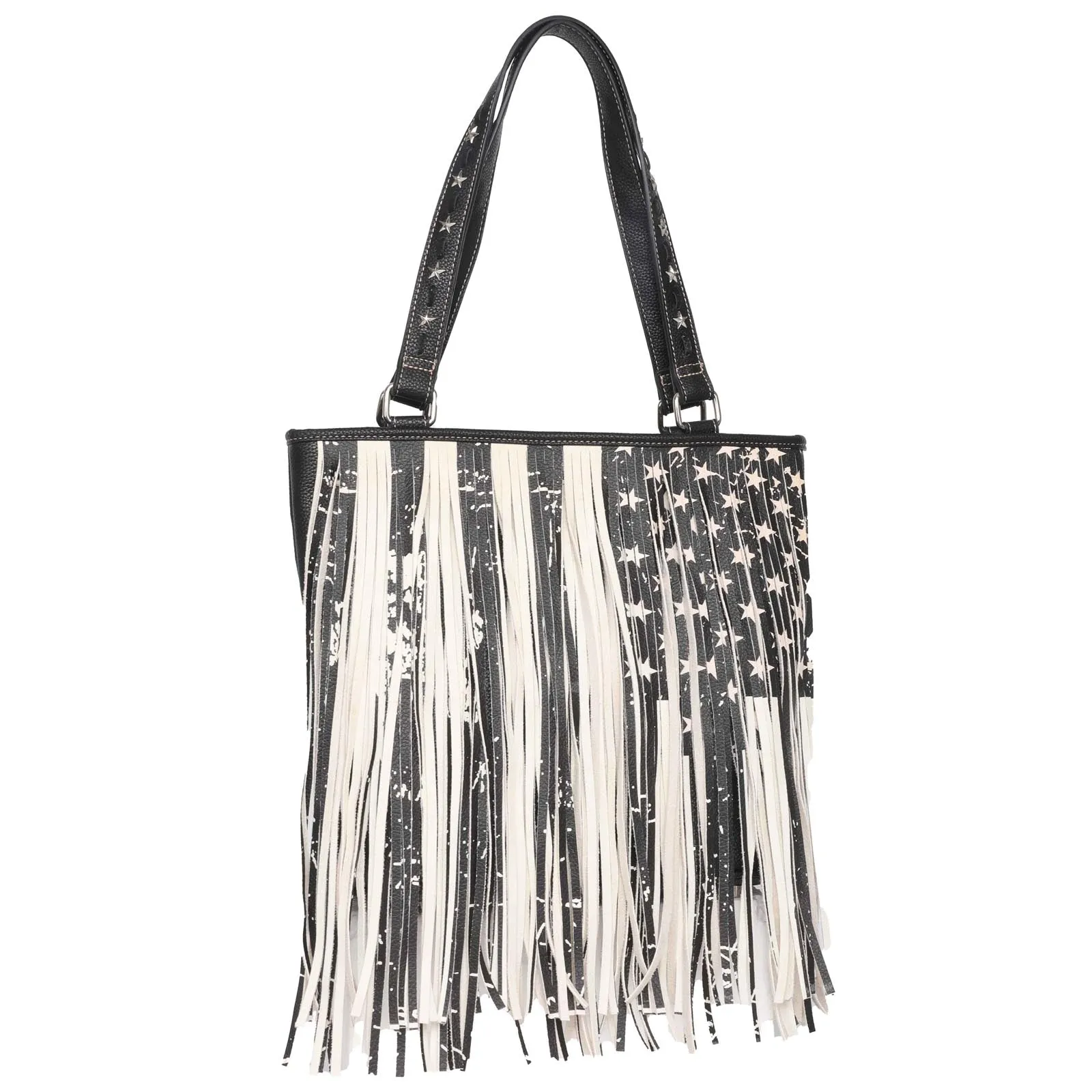 MW1081G-8317 Montana West Fringe American Flag Tote Bag