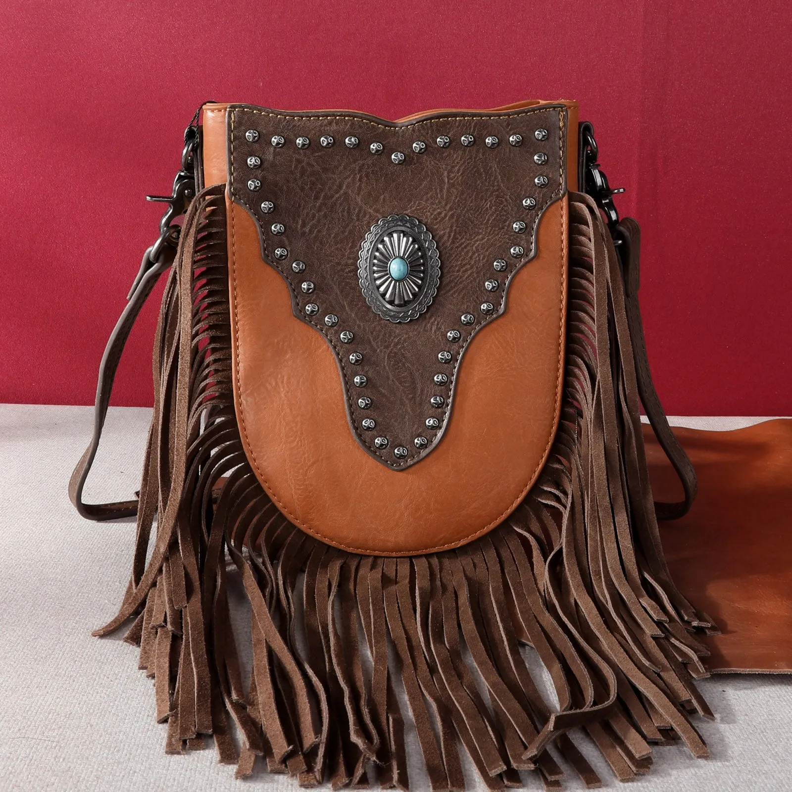 MW1243-8366 Montana West  Fringe Concho Crossbody