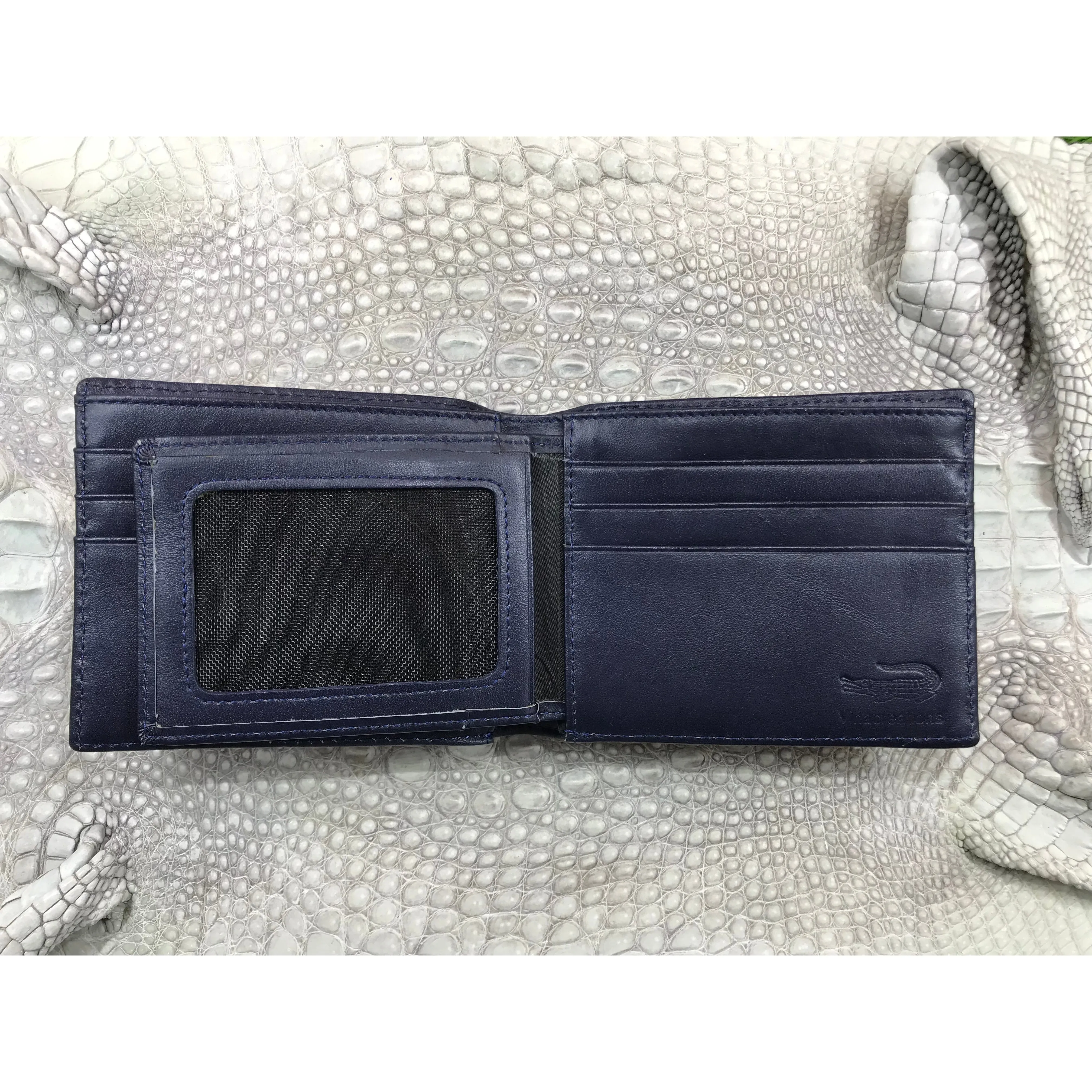 Navy Blue Alligator Horn Back Skin Bifold Wallet For Men | Handmade Crocodile Leather Wallet RFID Blocking | VL5599