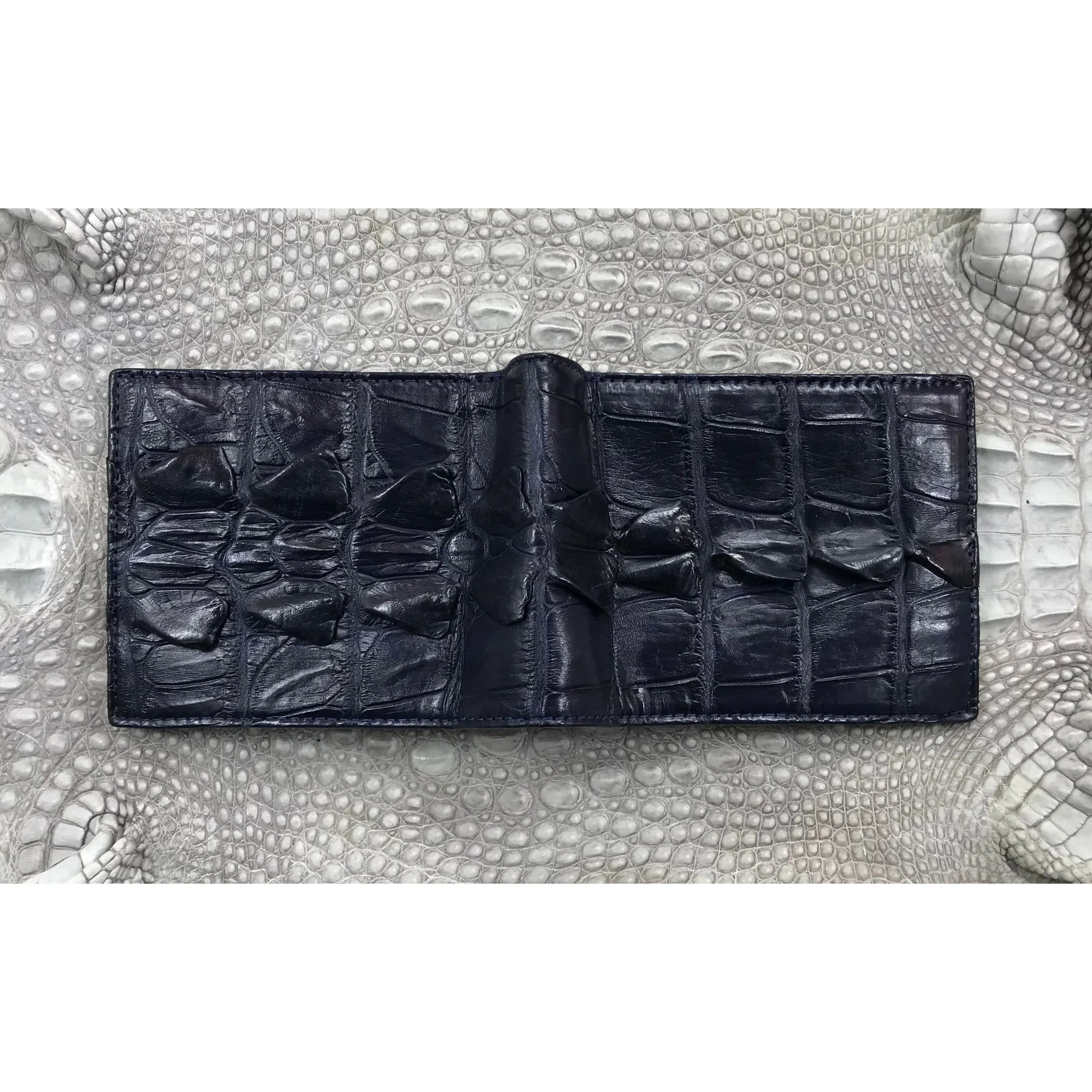 Navy Blue Alligator Tail Skin Bifold Wallet For Men | Handmade Crocodile Leather Wallet RFID Blocking | VL5563