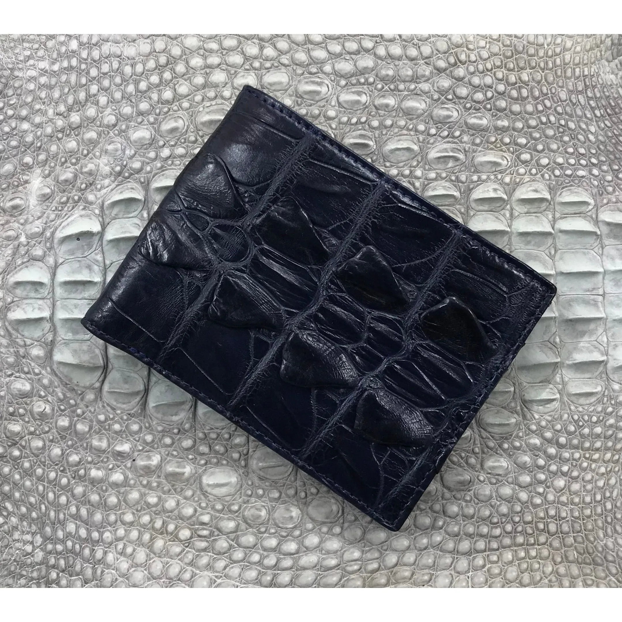 Navy Blue Alligator Tail Skin Bifold Wallet For Men | Handmade Crocodile Leather Wallet RFID Blocking | VL5563