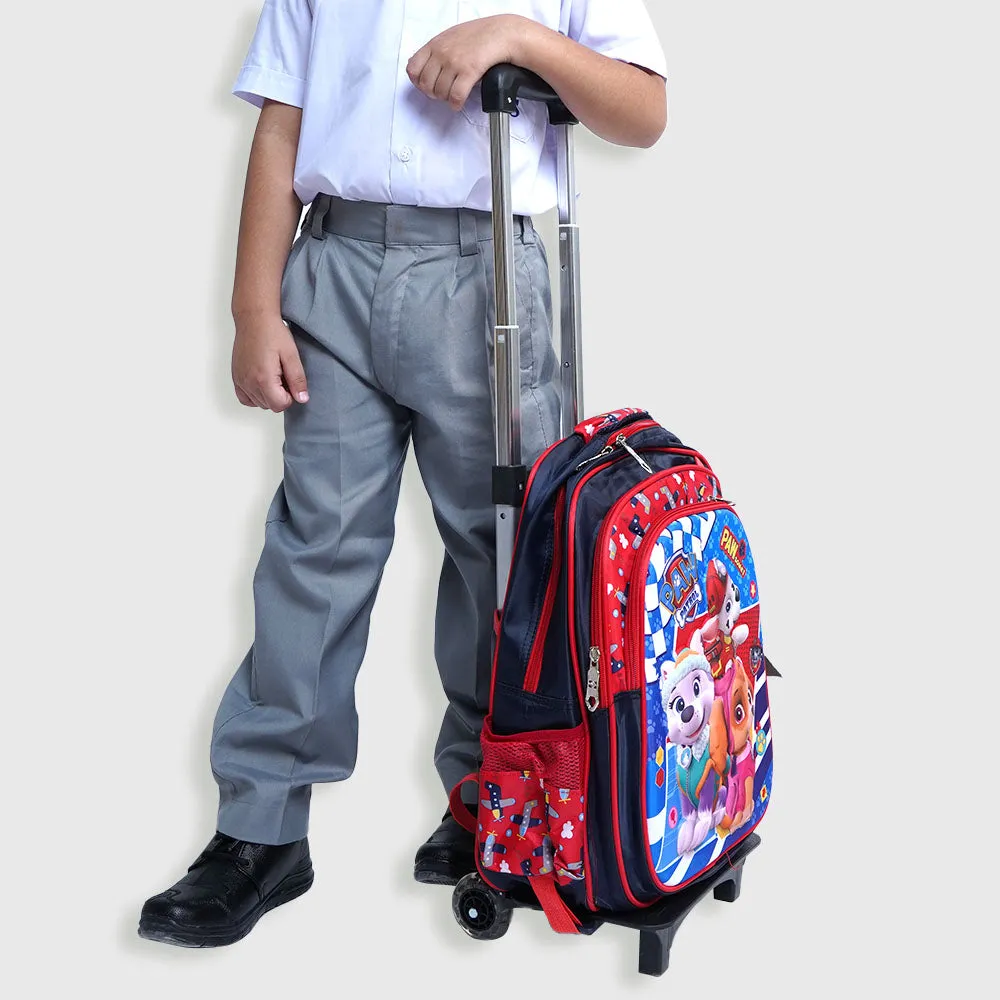 New Style Double Shoulder "Cartoon School Bag With Trolley" 3in1 - Red