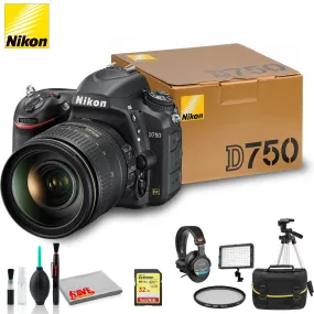 Nikon D750 DSLR Camera with 24-120mm Lens   Professional Stereo Headphones, Sandisk 32 GB SD Card and More