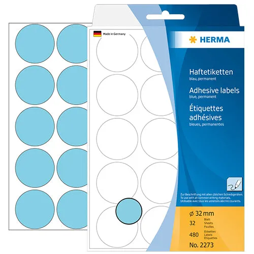 Office Pack Multi-purpose Labels Round 32mm Blue (2273)