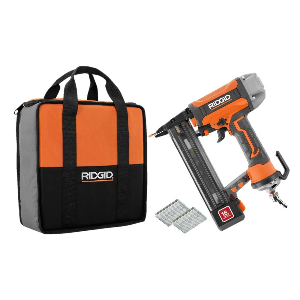 Open Box -  RIDGID R150FSF 18-Gauge 1.5 Finish Stapler, Contractors Bag with Staples (200ct)