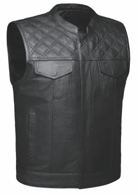 Open Road Men's Upside Leather with Black Stitched Diamonds Vest