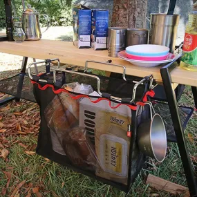 Outdoor Picnic Camping Foldable Mesh Basket Metal Bracket Cookware Holder Organizer Rack