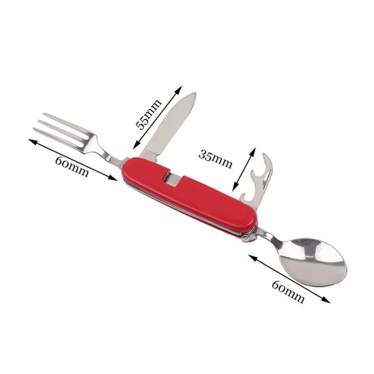 Outdoor Tableware Stainless Steel Spoon / Fork / Knife / Bottle Opener 4 in 1 Multifunctional Folding Cutlery Set