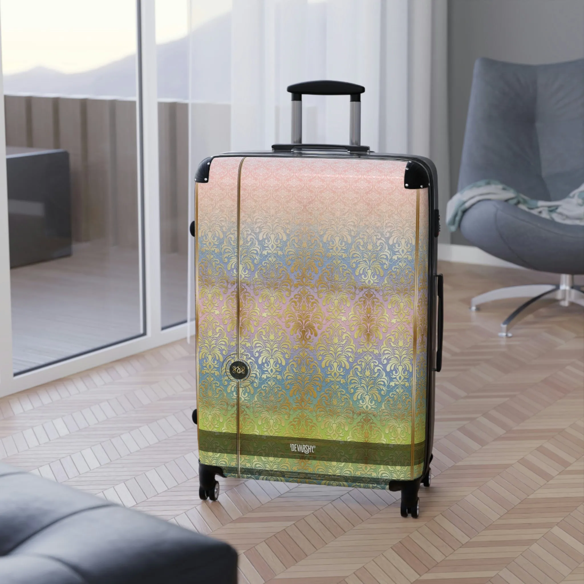 Pastel Damask Suitcase 3 Sizes Carry-on Suitcase Damask Print Luggage Hard Shell Suitcase with Wheels  | 100267