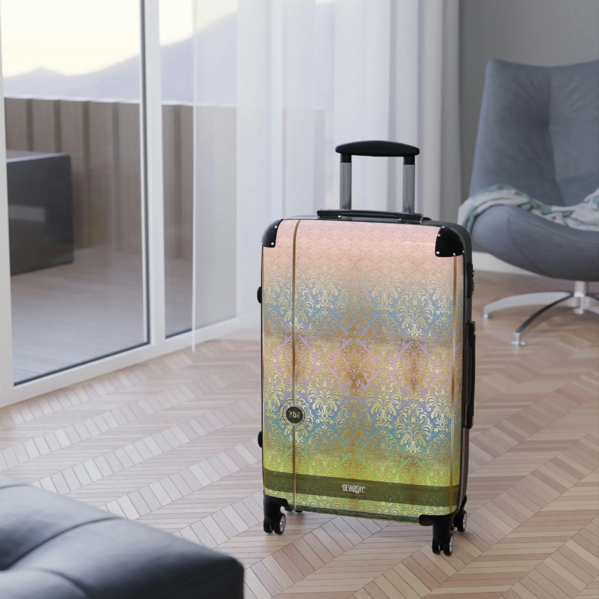 Pastel Damask Suitcase 3 Sizes Carry-on Suitcase Damask Print Luggage Hard Shell Suitcase with Wheels  | 100267