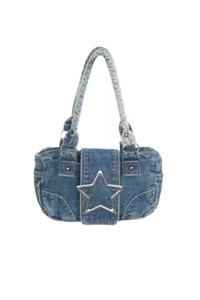 Pentagram Distressed Denim Underarm Bag