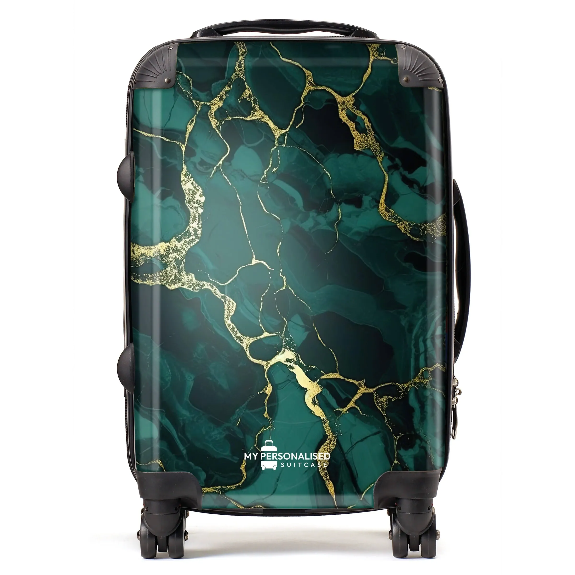 Personalised Green and Gold Cracked Marble Suitcase