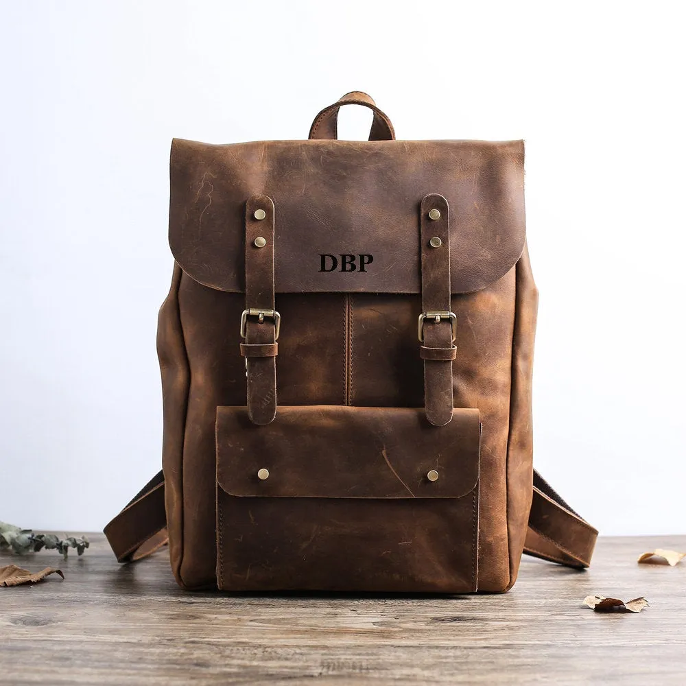 Personalized Leather Backpack Travel Backpack Laptop Backpack Unisex Leather Backpack