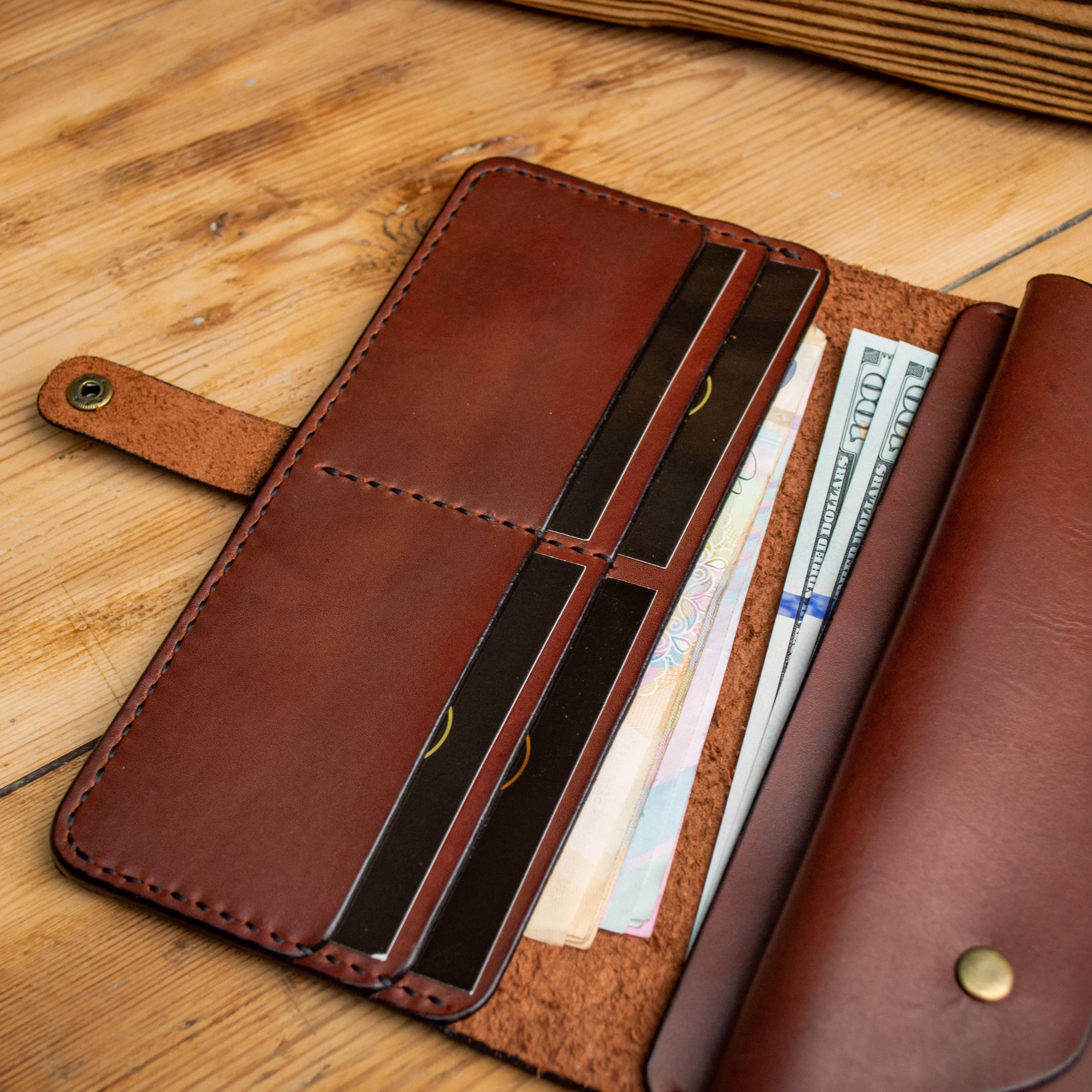 Personalized Long leather wallet, Full grain leather Leather Cognac wallet , Wallet for Her or Him, Mens wallet, Womens wallet, For banknotes