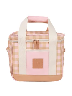 Pink gingham canvas cooler bag