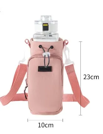 Pink Portable Outdoor Water Bottle Holder Bag with Adjustable Shoulder Strap, Nylon Waterproof Material, 121g Lightweight, 23cm Height for Travel and Hiking(Water Cup Not Included)