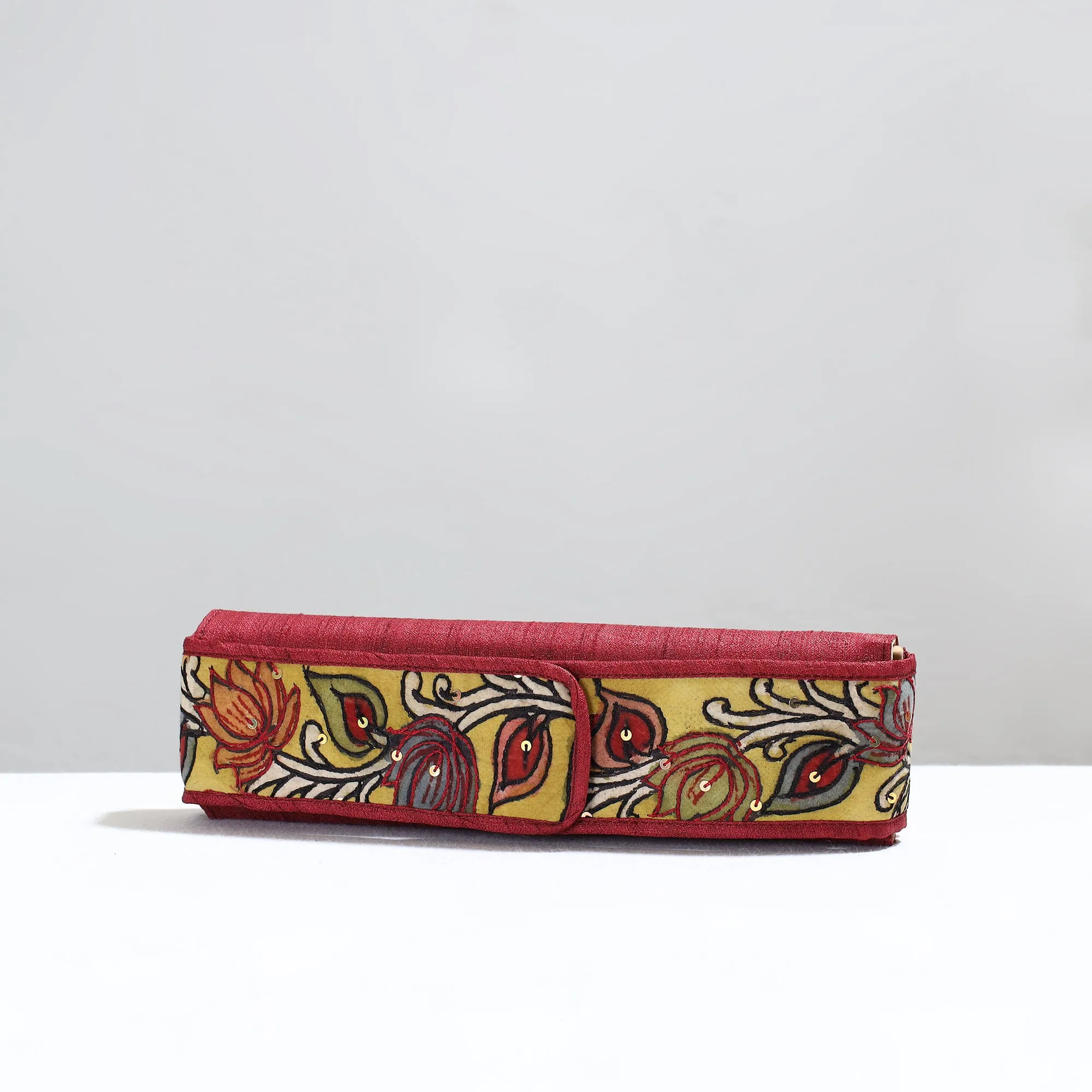 Red - Handpainted Kalamkari Natural Dyed Ghicha Silk Earrings Pouch 23