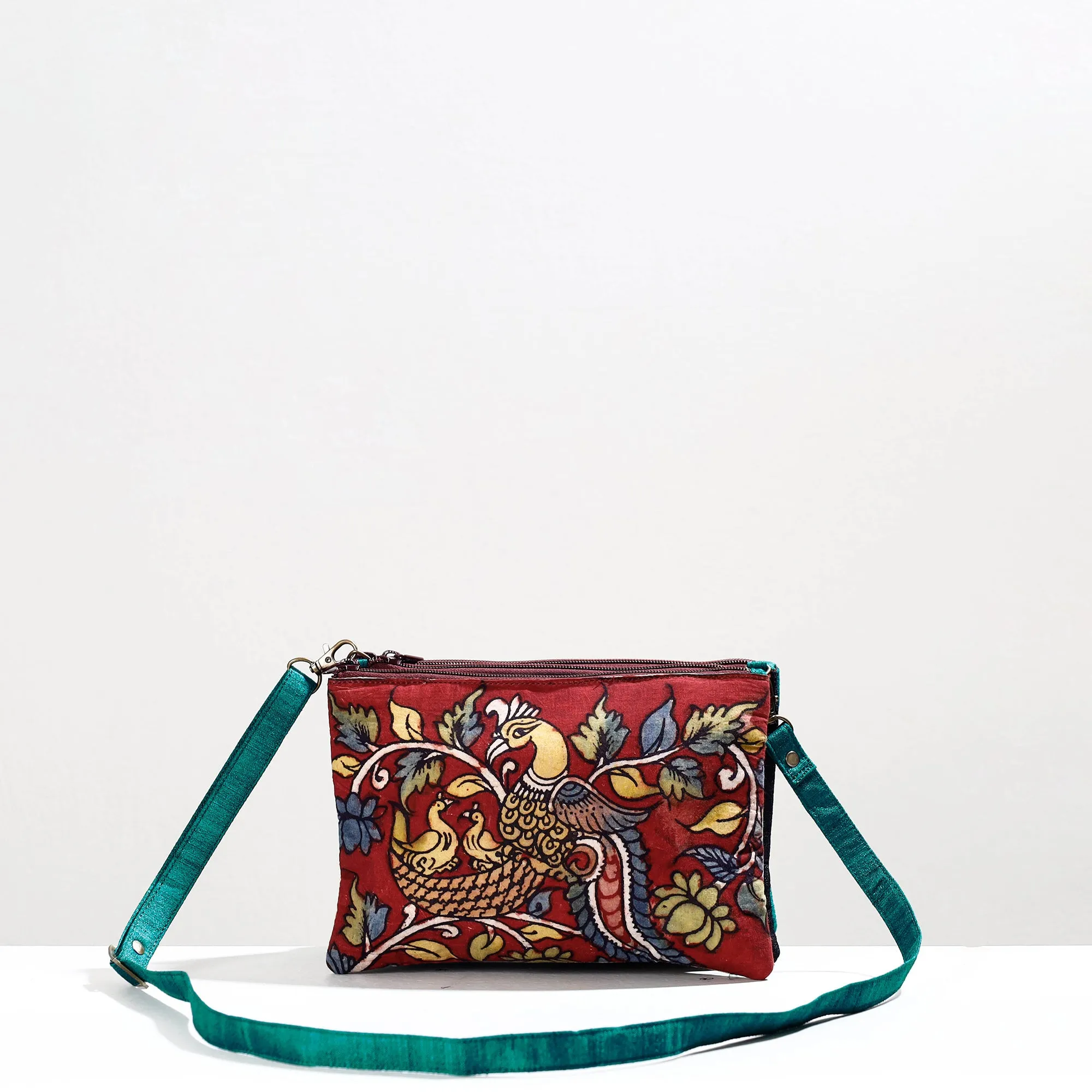 Red - Handpainted Kalamkari Natural Dyed Ghicha Silk Sling Bag