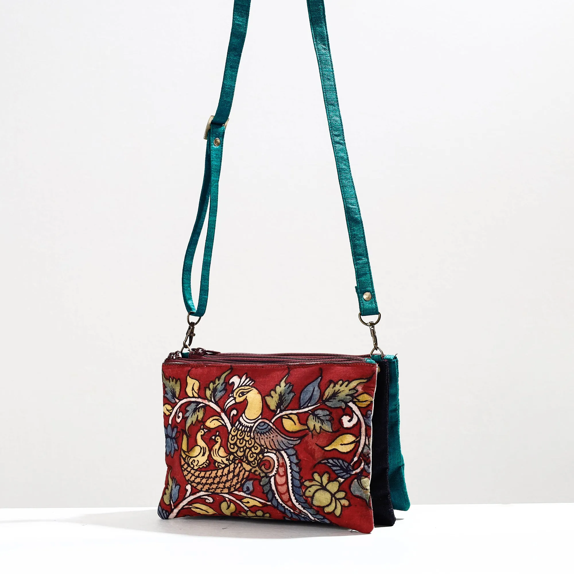 Red - Handpainted Kalamkari Natural Dyed Ghicha Silk Sling Bag