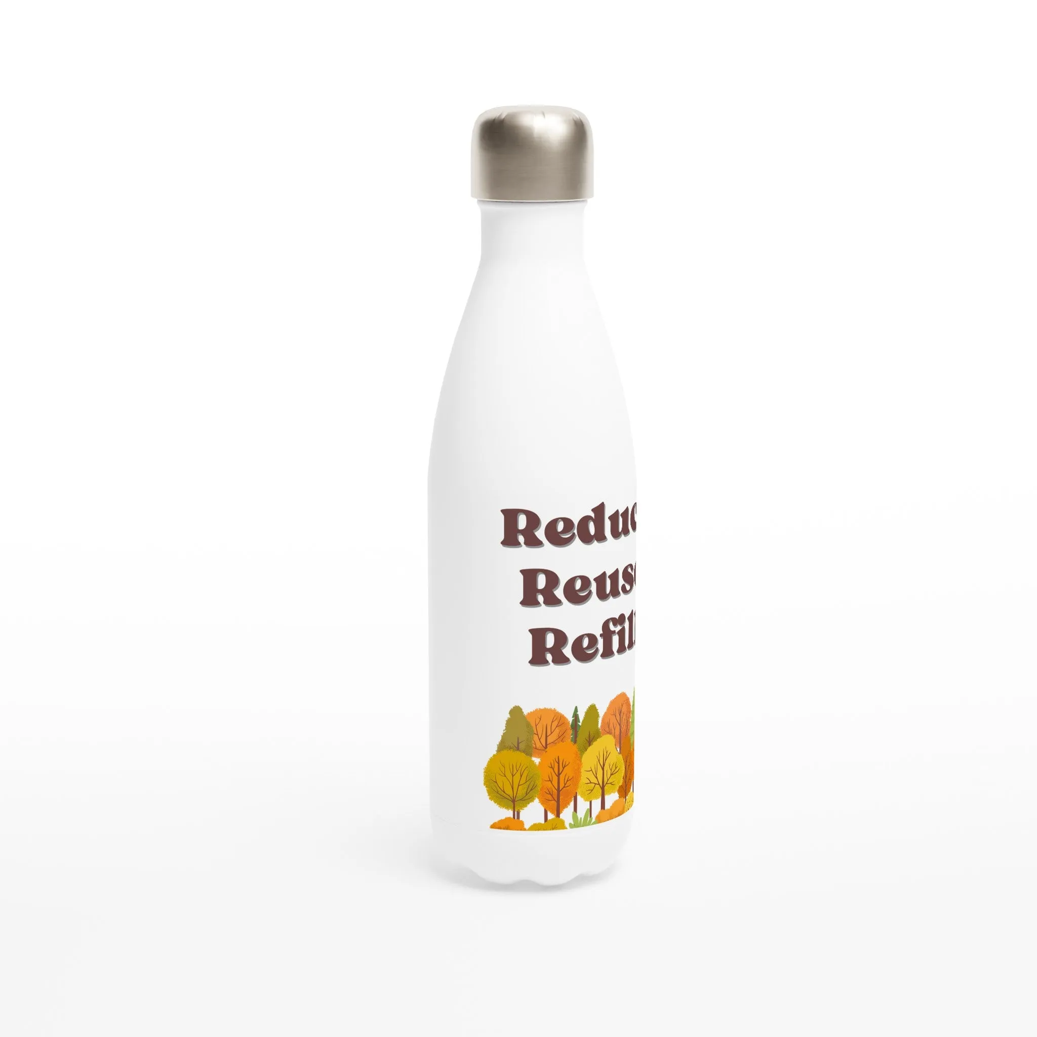 Reduce, Reuse, Refill Water Bottle – Autumn Trees Graphic 17oz Stainless Steel