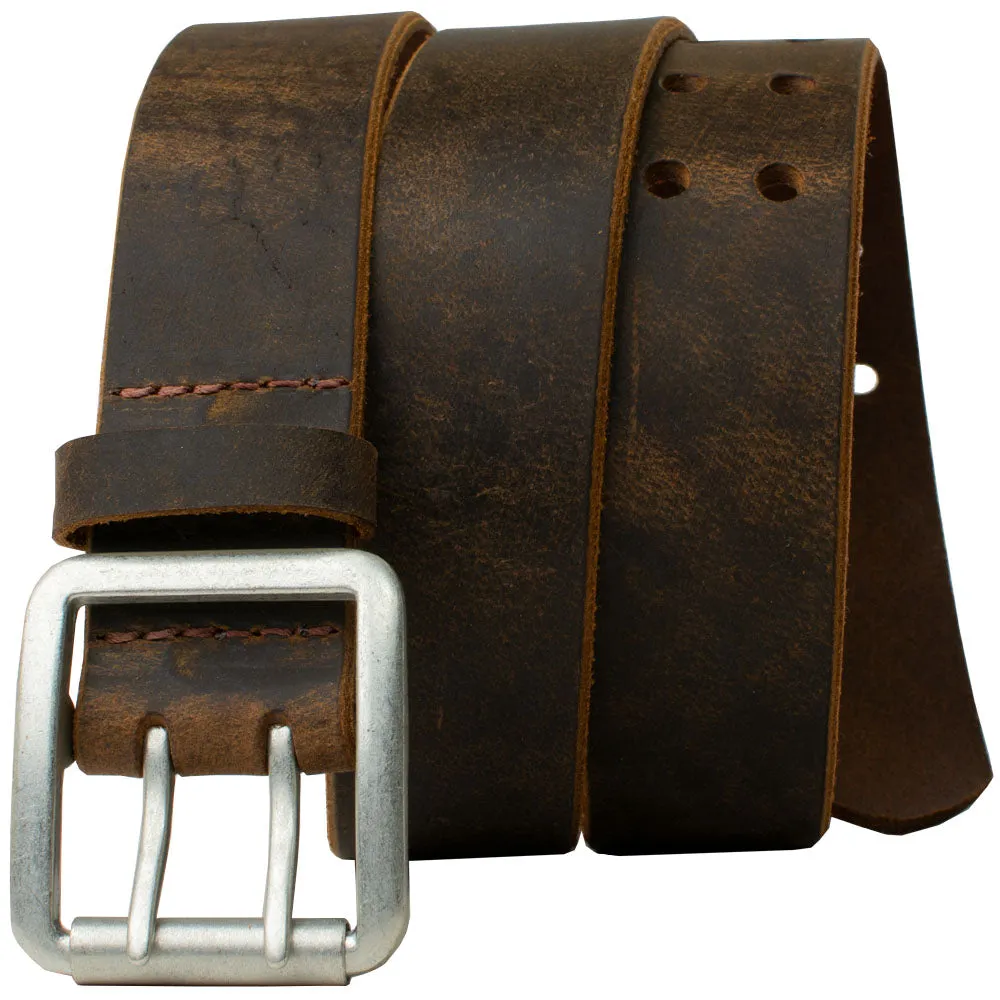 Ridgeline Trail Brown Distressed Leather Belt and Wallet Set by Nickel Smart®