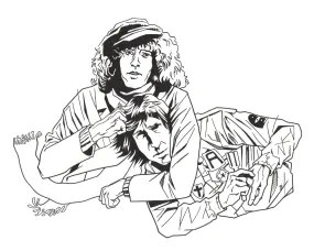 Roger Daltrey giving Pete Townshend a noogie ink drawing