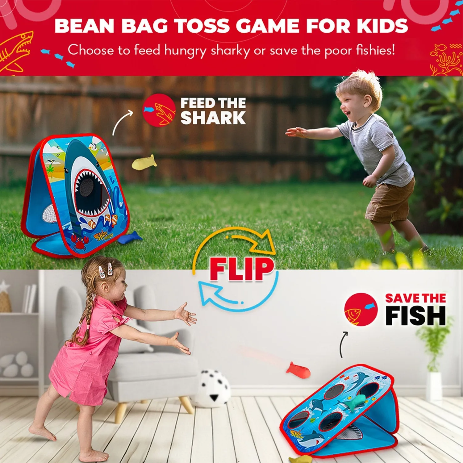 Shark Frenzy | 2-In-1 Bean Bag Toss Game For Kids