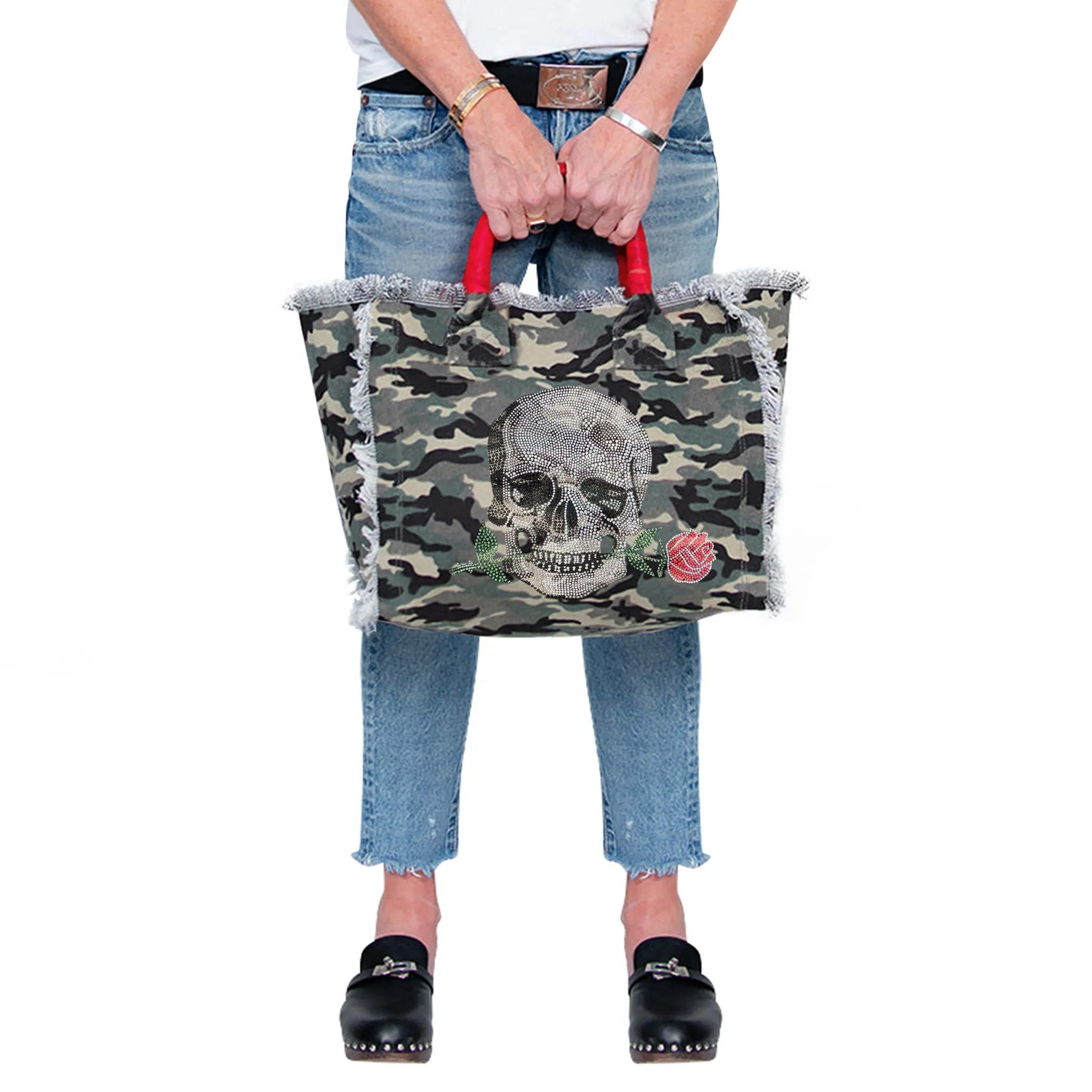 Skull & Rose Fringe Canvas Bag