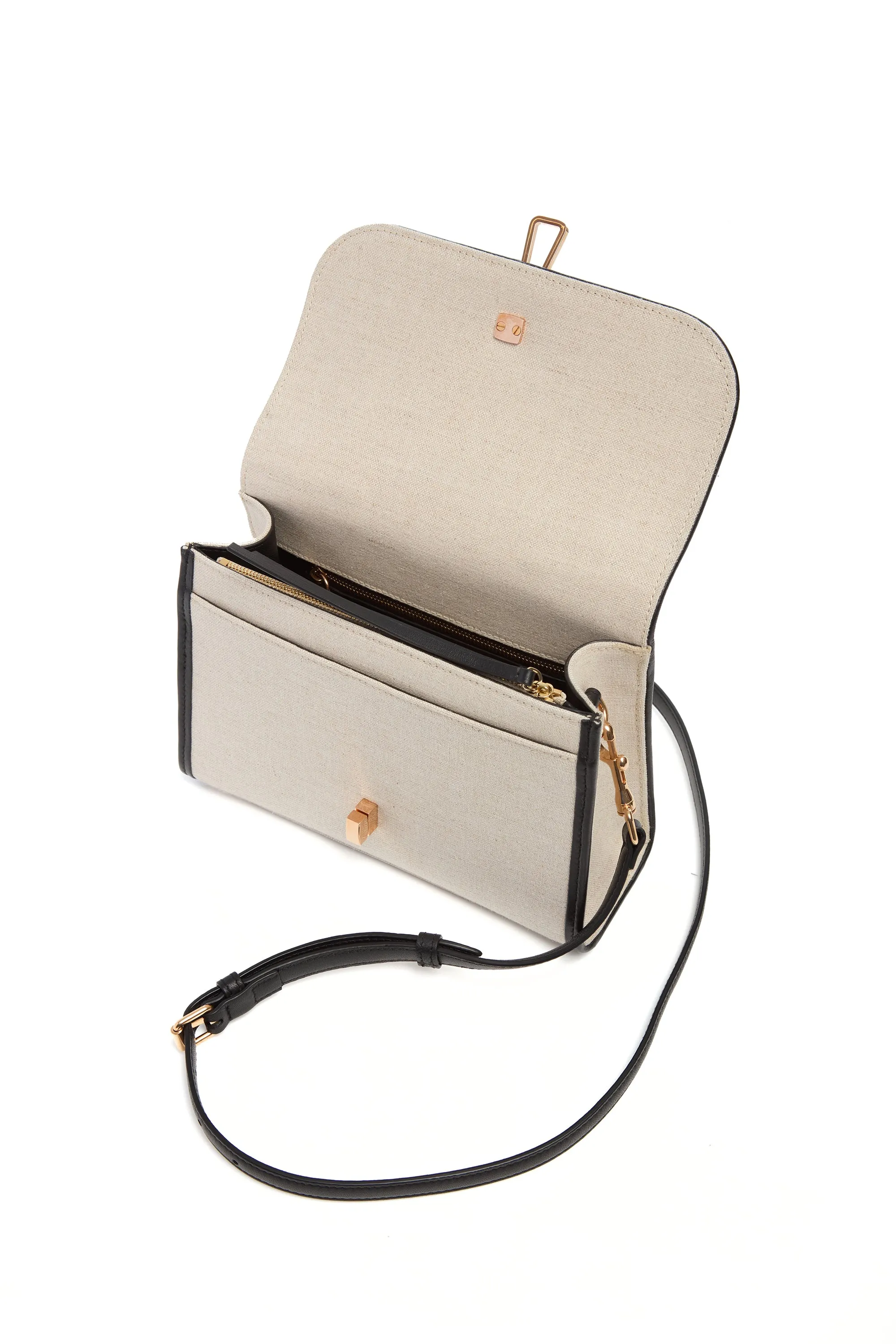 Small Leonora Flap Bag in Beige Linen