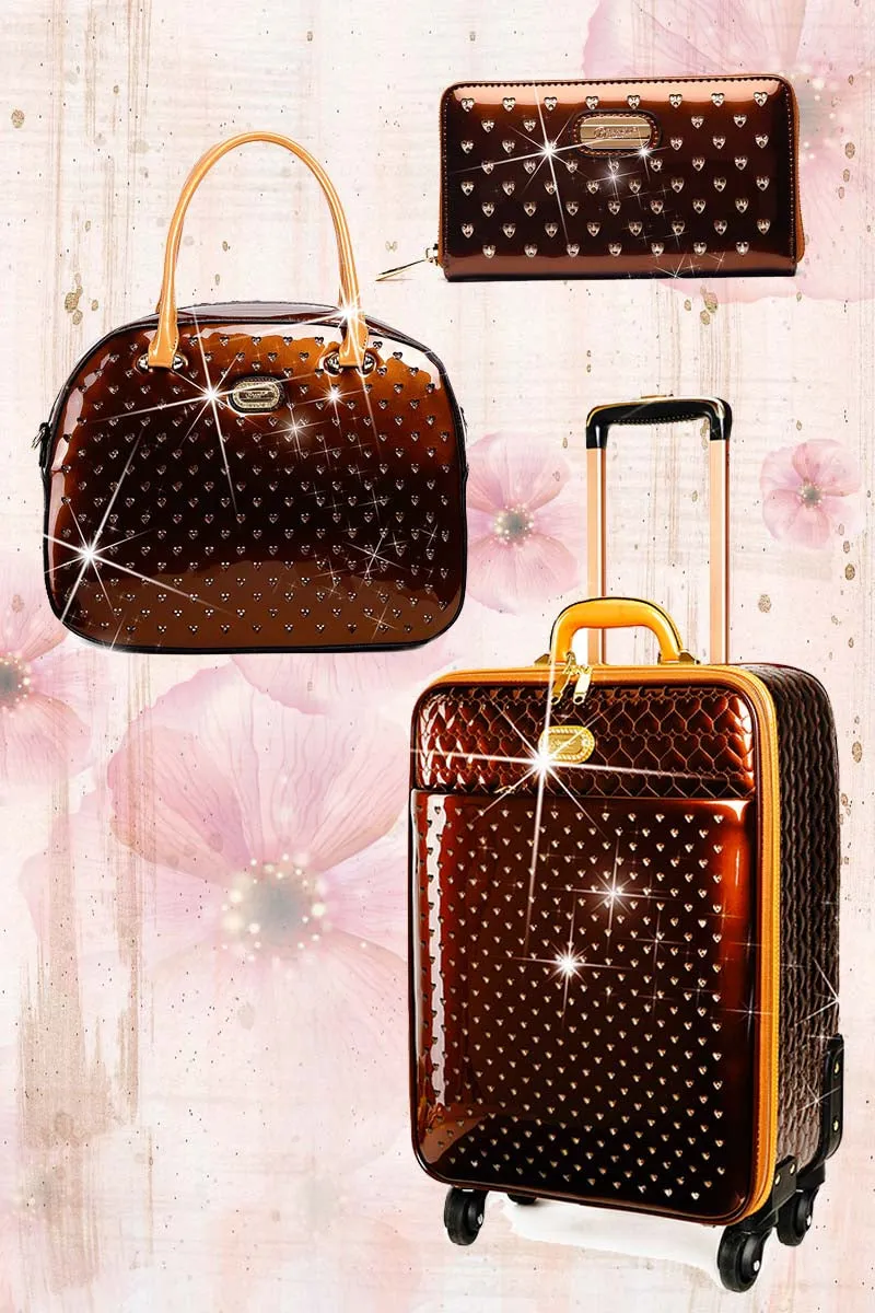 Starz Art Retro 3PC Set | Luxury Women Overnight Bag Set with Spinning Wheels