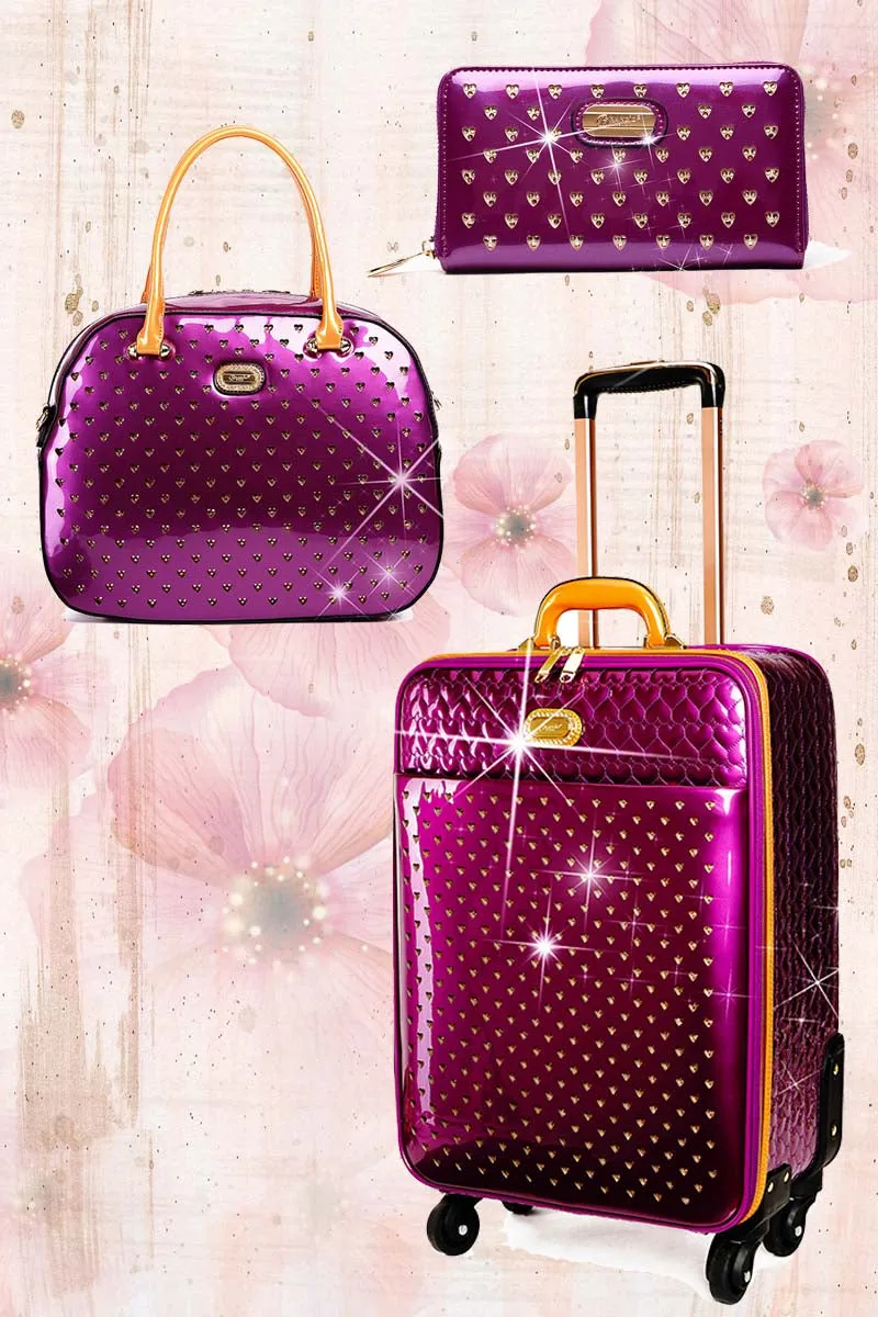 Starz Art Retro 3PC Set | Luxury Women Overnight Bag Set with Spinning Wheels