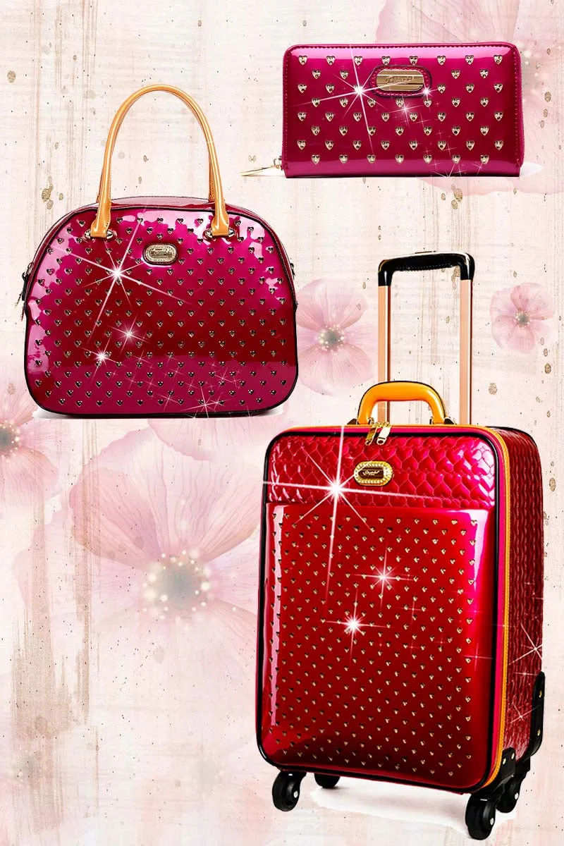 Starz Art Retro 3PC Set | Luxury Women Overnight Bag Set with Spinning Wheels