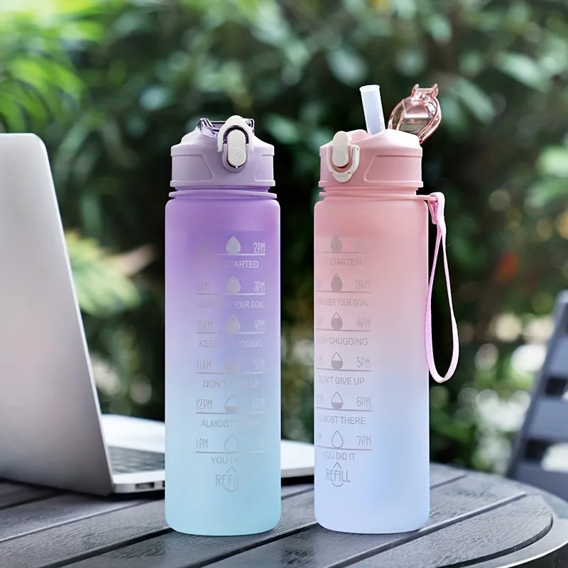 Stay Hydrated  Motivated Gradient Color Water Bottle with Time Marker