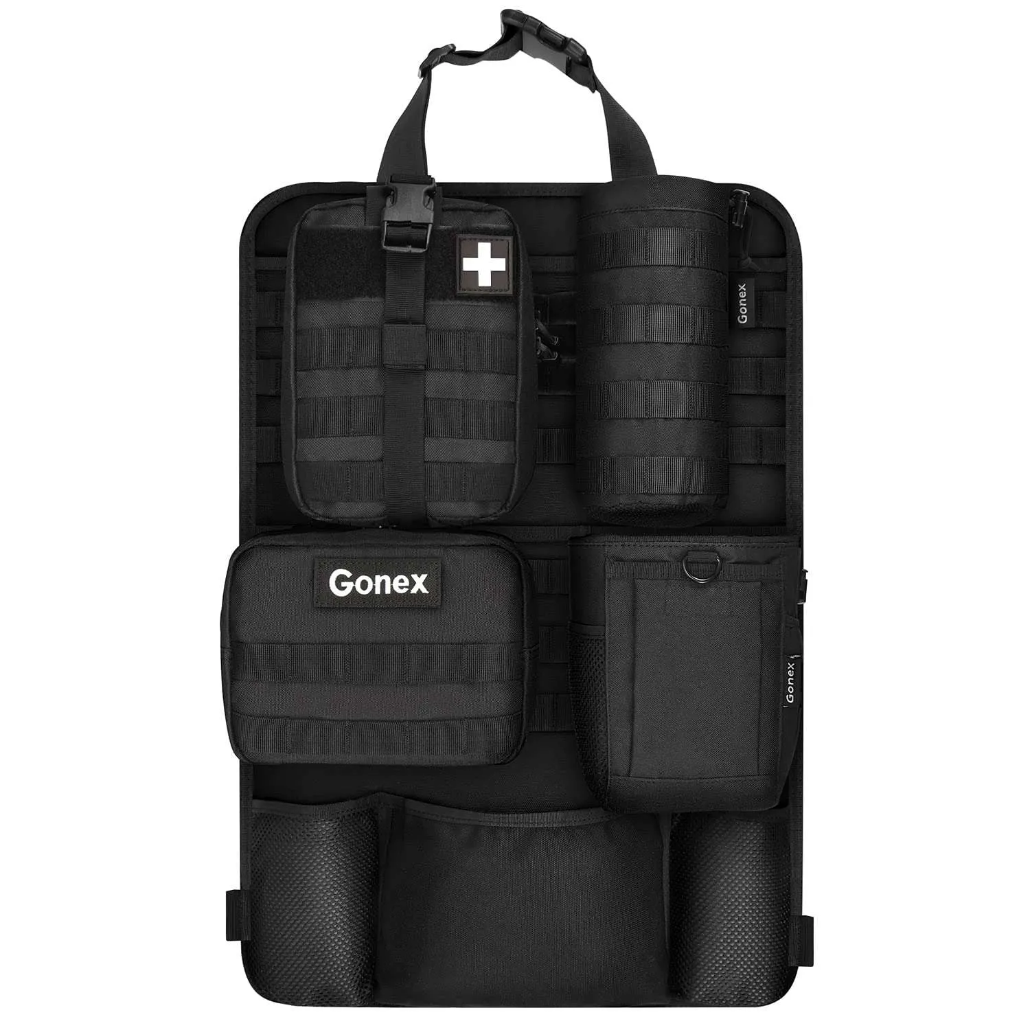 Tactical Car Seat Back Organizer with 4 Detachable Molle Pouch