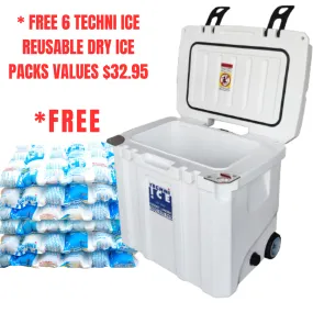 Techni Ice Signature Hybrid Premium Ice Box 35L White with Wheels & Telescopic Travel Handle - *Preorder FOR MID-LATE NOVEMBER DISPATCH *FREE 6 REUSABLE DRY ICE PACKS VALUES $32.95