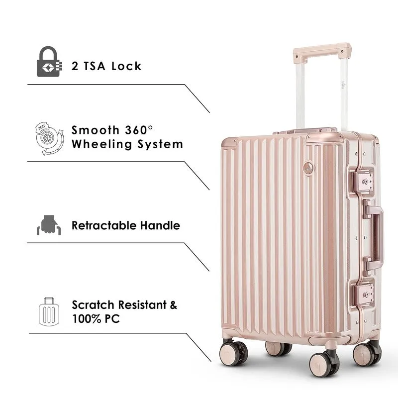 THE CLOWNFISH Combo of 2 Stark Series Luggage Polycarbonate Hard Case Suitcases Eight Wheel Trolley Bags with Double TSA Locks- Blush Pink (Medium 67 cm-26 inch, Small 57 cm-22 inch)