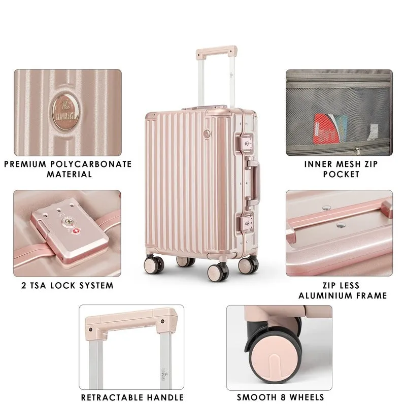 THE CLOWNFISH Combo of 2 Stark Series Luggage Polycarbonate Hard Case Suitcases Eight Wheel Trolley Bags with Double TSA Locks- Blush Pink (Medium 67 cm-26 inch, Small 57 cm-22 inch)