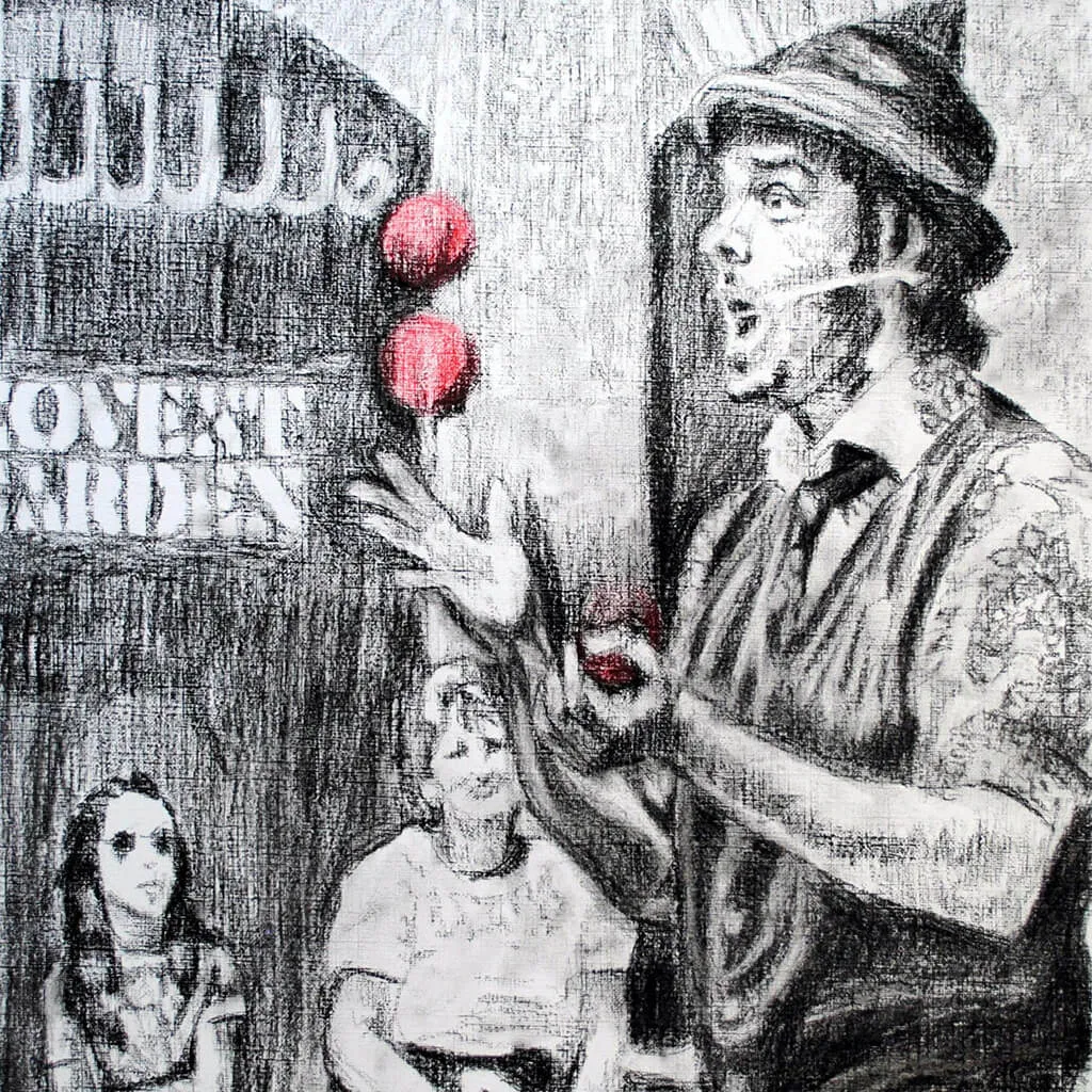 The Juggler Corey Pickett portrait drawing by Stella Tooth