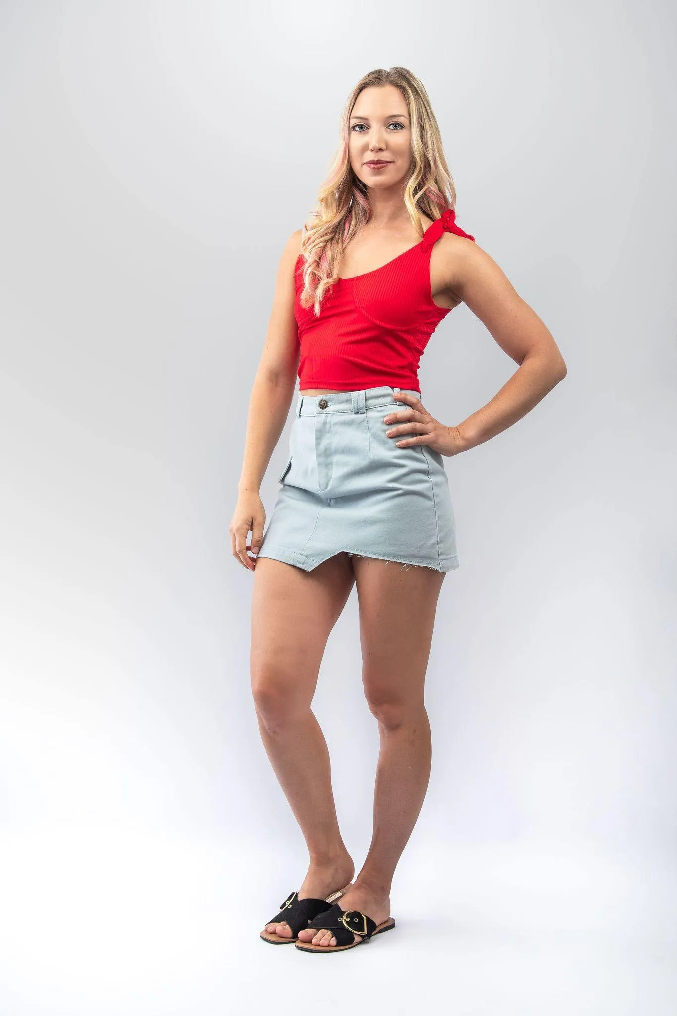 Tie Shoulder Crop Top in Red